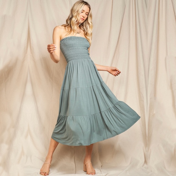 Antique Green Tiered Tube Midi - Picture 1 of 3